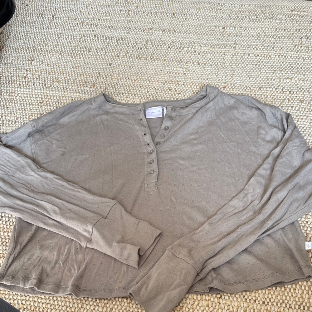 Women’s Light Taupe Henley Long Sleeve Top